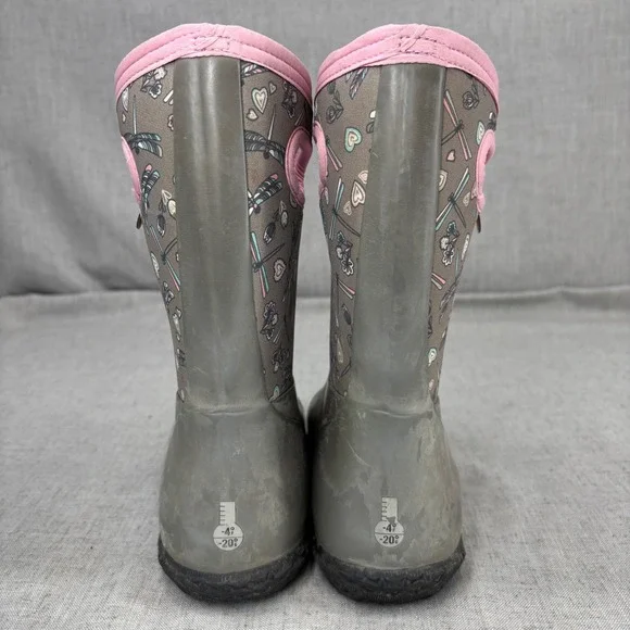 Bogs Boots Grey Pink Dragonfly Rain Boots Waterproof insulated Youth Size 6 - Picture 5 of 10